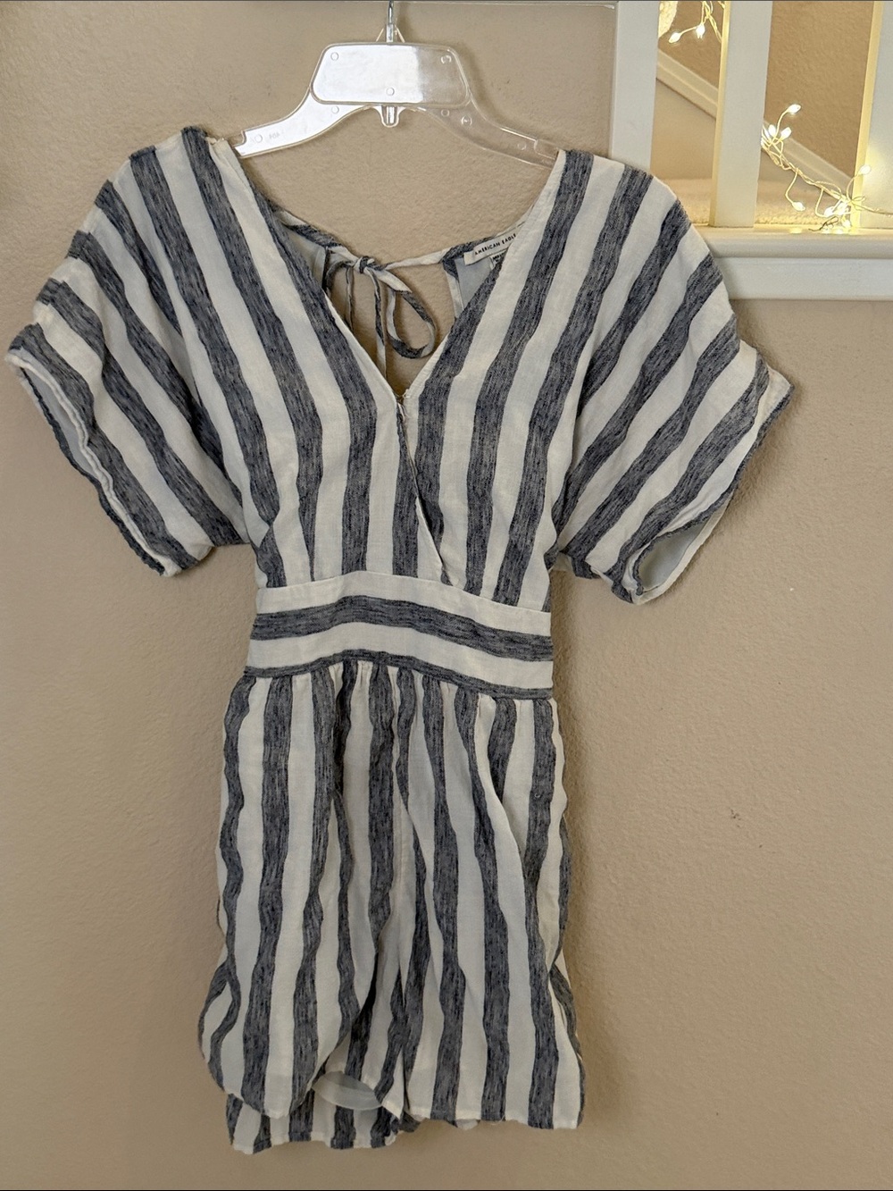 American Eagle Outfitters White and Navy Striped Romper